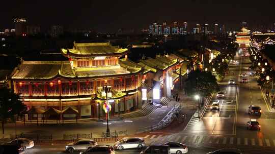 大同仿古街古风建筑街道夜景俯瞰