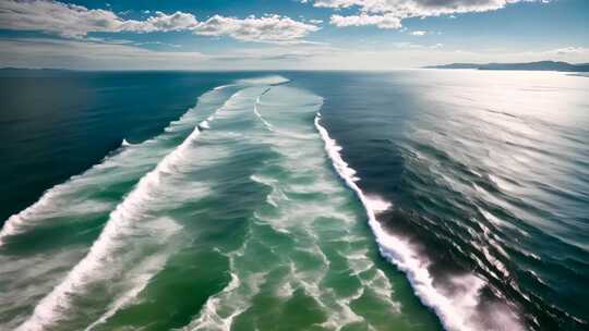 海面航拍海浪全景