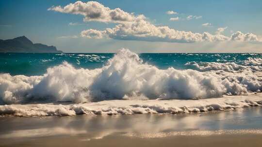 海浪拍打沙滩风景