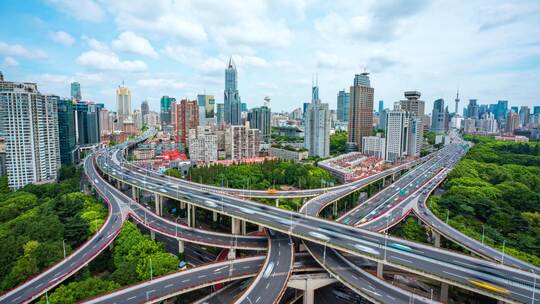 上海延安东路高架桥车流城市风光