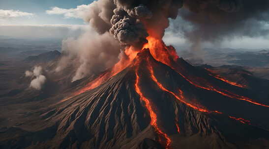 火山喷发鸟瞰视角