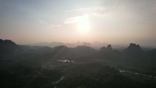 广东韶关丹霞山5A景区日出日落晚霞航拍