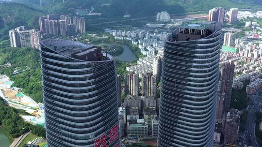 航拍深圳星河WORLD，中国最高双子塔塔视频素材模板下载