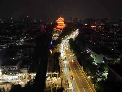 武汉黄鹤楼公园武珞路夜景航拍延时湖北武昌