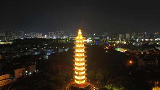 湖北鄂州莲花山元明塔夜景航拍