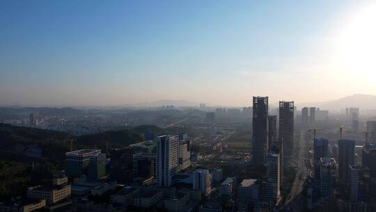 晨曦城市清晨阳光照耀深圳龙岗建筑高楼B视频素材模板下载