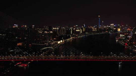 上海杨浦大桥夜景航拍07(后拉)