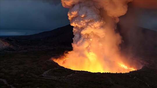 壮观火山喷发景象烟雾缭绕岩浆四溢