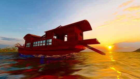 夕阳下的嘉兴南湖红船