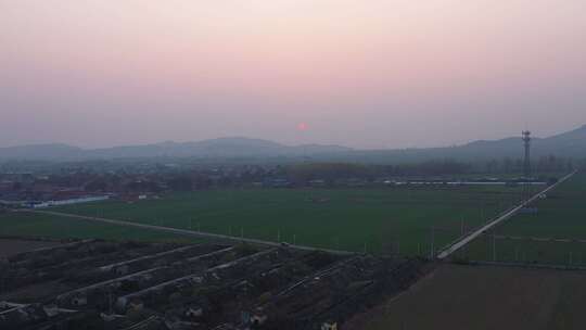 航拍 晚霞 落日 天空 云彩 田野