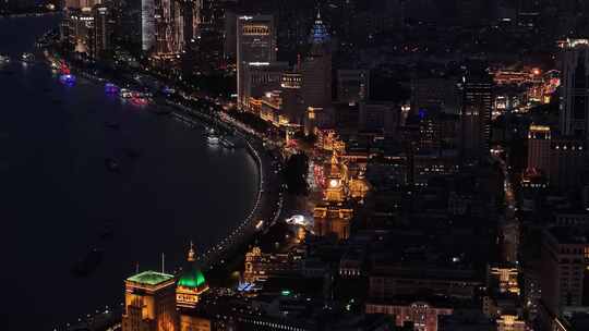 上海外滩黄浦江畔夜景航拍