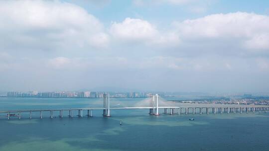 泉州湾跨海大桥延时航拍海上大桥大海桥梁