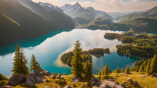 高山湖泊自然风光全景