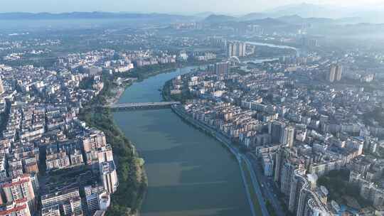 广州从化区航拍街口大桥流溪河城市建筑风光