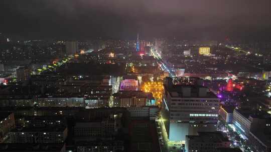 甘肃张掖城市大景夜景灯光航拍