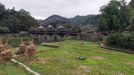 航拍柳州三江程阳八寨景区