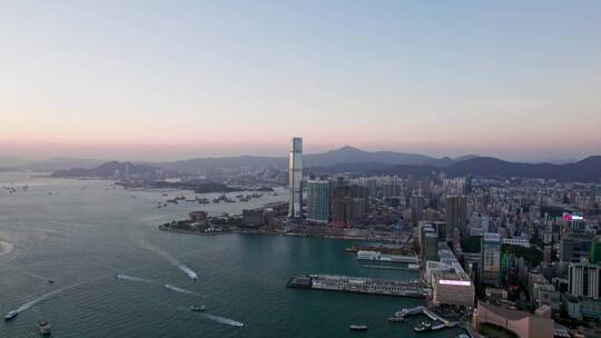 航拍香港维多利亚港九龙区尖沙咀