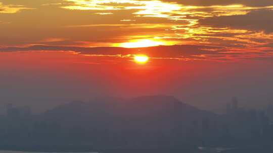 深圳福田区唯美日落夕阳航拍