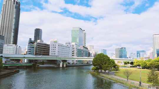 清晨 蓝天白云 大阪市区风景 3659