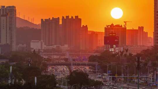 珠海市南屏珠海大道车流日落傍晚延时视频素材模板下载