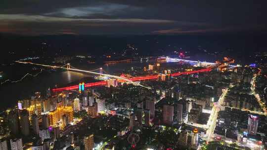 航拍宜昌城市长江葛洲坝夜景