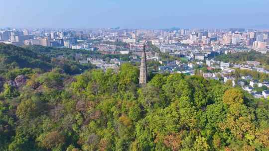 浙江杭州西湖景区宝石山保俶塔航拍旅游风景视频素材模板下载