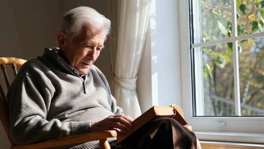 老人窗边阅读时光