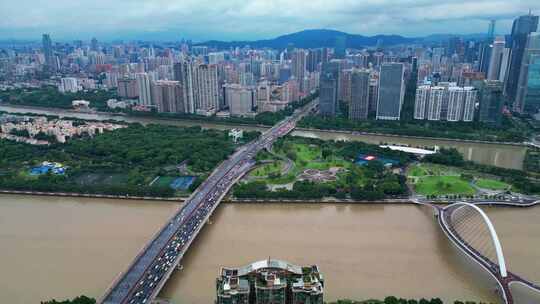 台风天气航拍广州多镜头