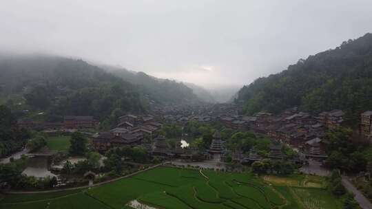 航拍贵州日出肇兴侗寨侗族村