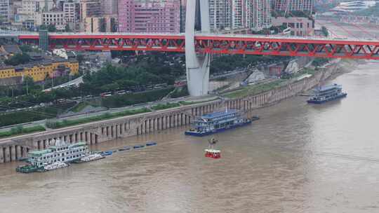 航拍重庆长江索道东水门大桥来福士湖广会馆