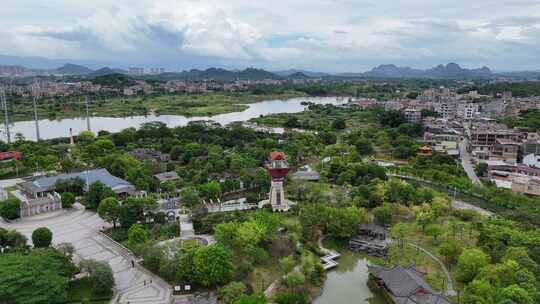 航拍广西玉林园博园旅游景区