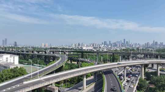 南京秦淮区双桥门立交车流南京市中心大景