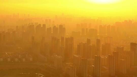 航拍夕阳合肥城市高楼日出全景