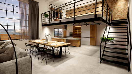 家居装饰现代阁楼室内设计。