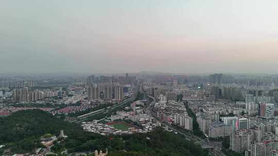 航拍福建泉州城市晚霞夕阳