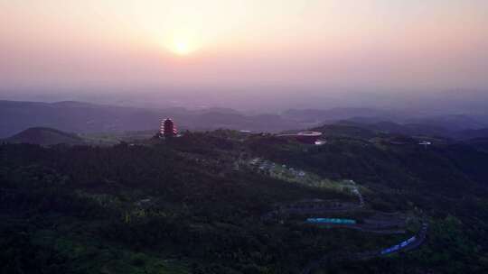 成都丹景山丹景台丹景阁日出龙泉山森林公园