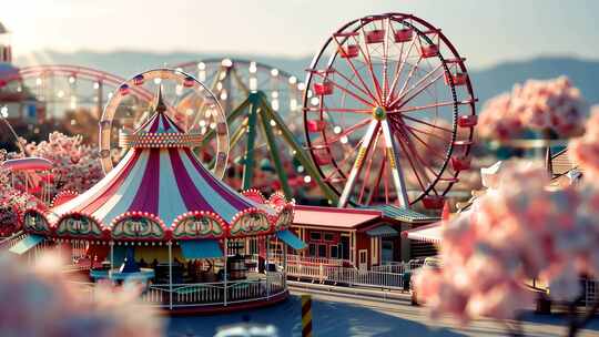 粉红缤纷游乐场 微缩儿童乐园动画背景片头