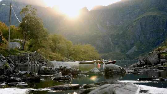 划艇，船，山，Lofoten