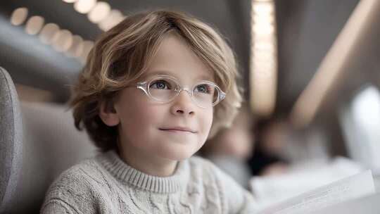 火车旅途中的好奇男孩闪耀着希望