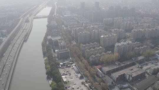南京城市大景建筑车流航拍