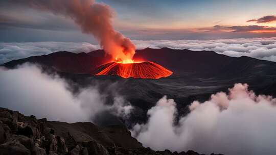 火山喷发云海之上景观