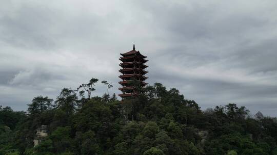 重庆北碚缙云山观景塔自然风光航拍