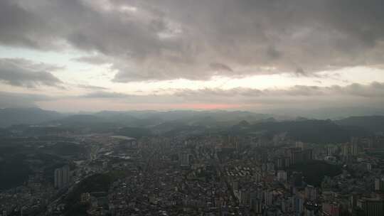 山川城市日出彩霞航拍