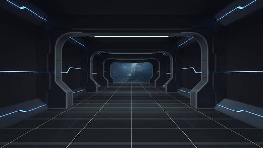 穿梭在未来感室内空间 3D渲染视频素材模板下载