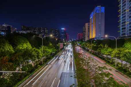 南宁城市街道街景交通高速公路车流夜景延时