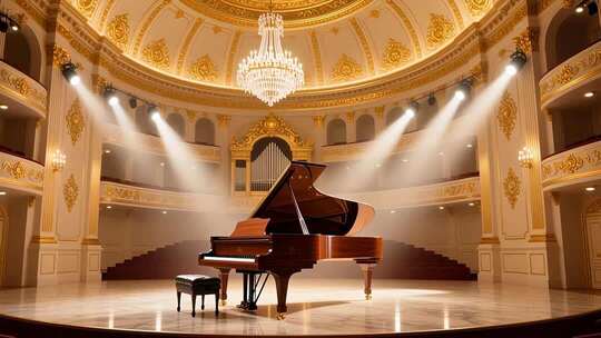 金色音乐厅钢琴演奏背景4K