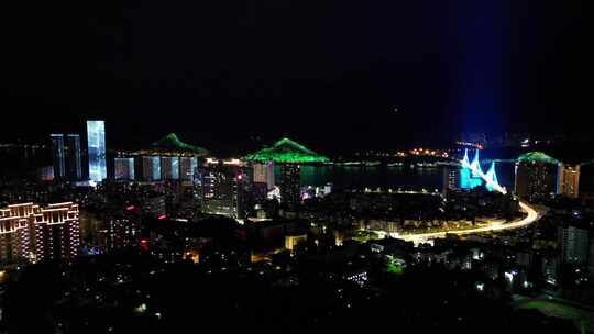 湖北宜昌城市夜景灯光航拍
