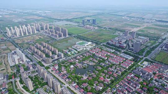 航拍绍兴上虞沥海镇滨海新城住宅区全景