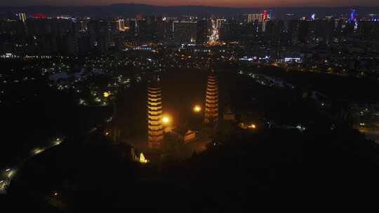 太原地标航拍-永祚寺双塔