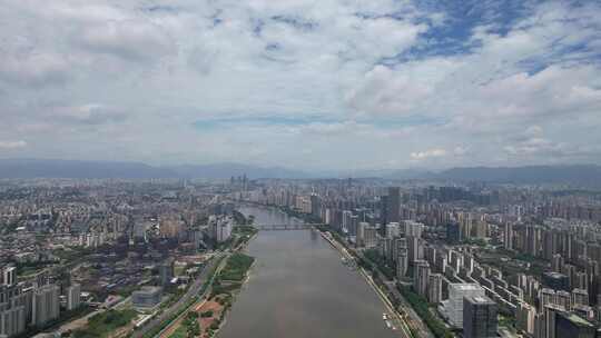 福建福州城市大景蓝天白云航拍